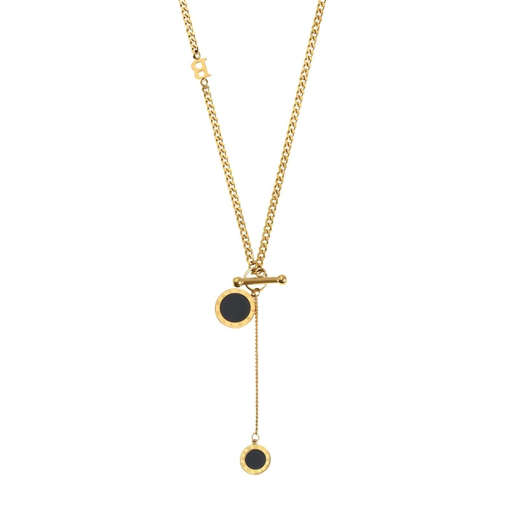 Brand New 18K Gold Black Cubic Zirconia Inlay Necklace
